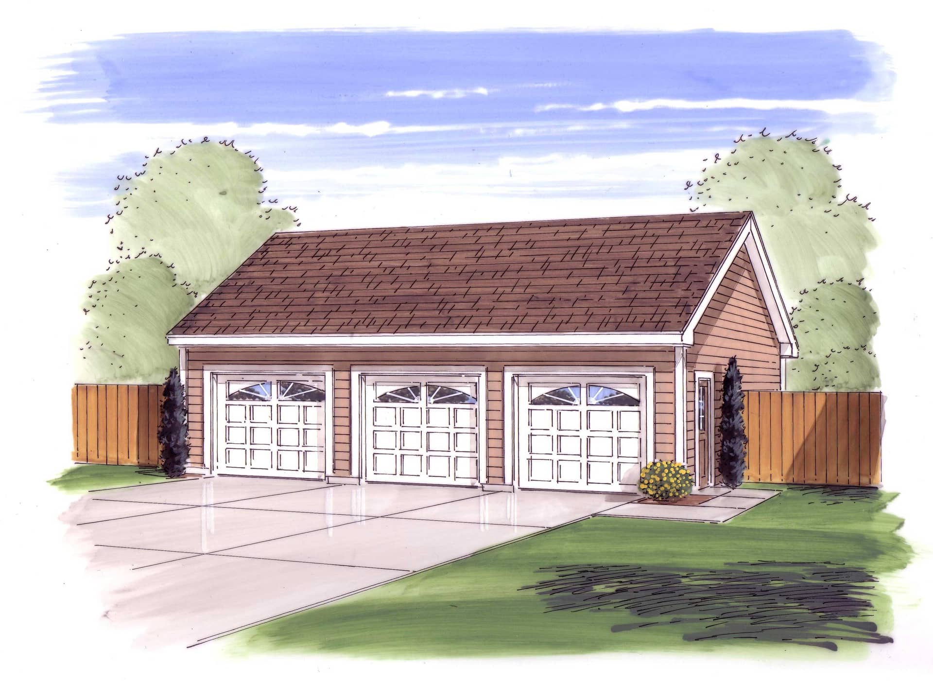 This is the front elevation for these Garage Plans.