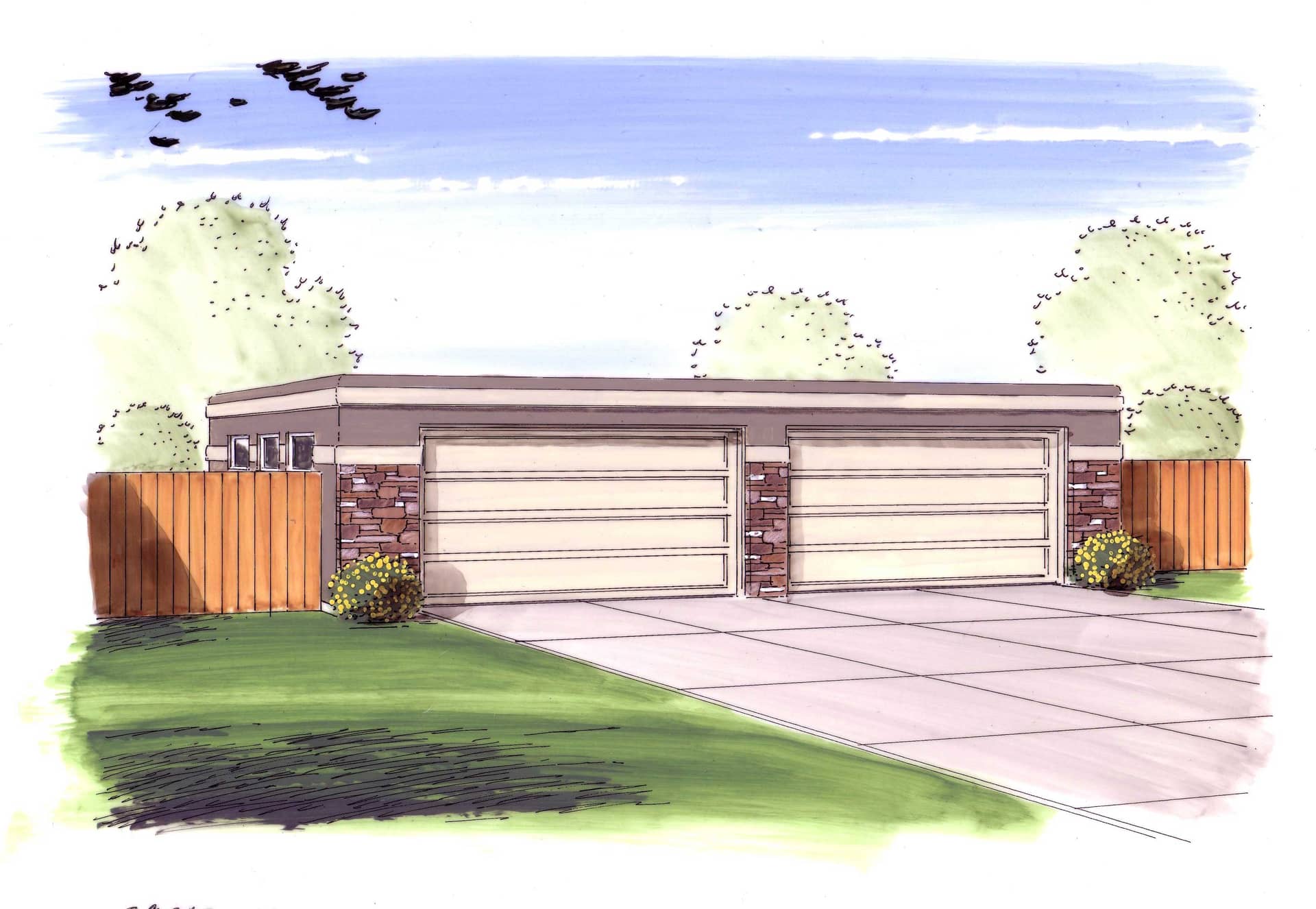 This is the front elevation for these Garage Plans.