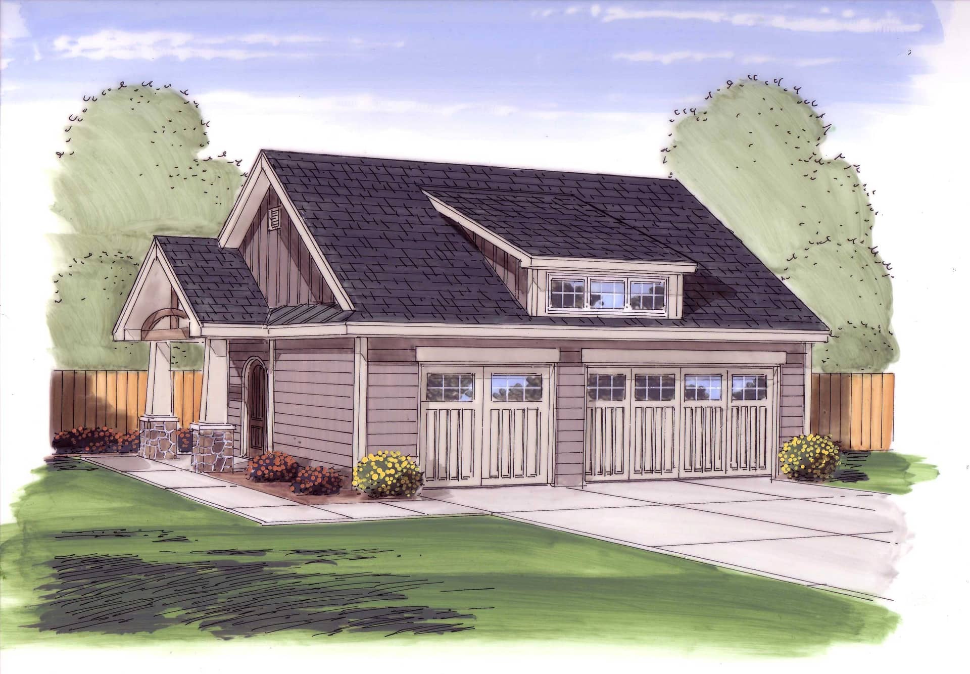 Color rendering of Garage plan (ThePlanCollection: House Plan #100-1053)
