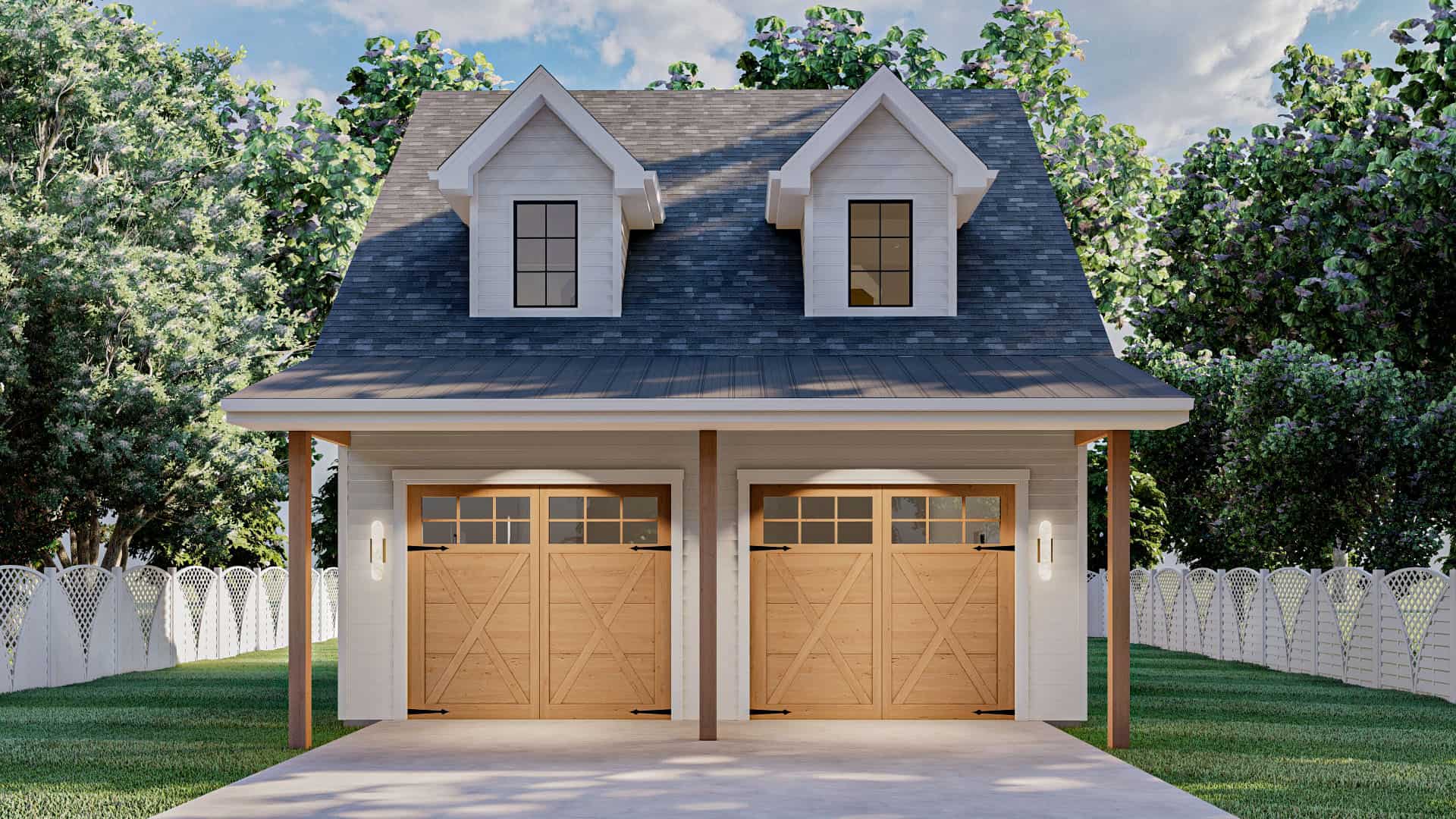 Front elevation of Garage w/Apartments home (ThePlanCollection: House Plan #100-1077)