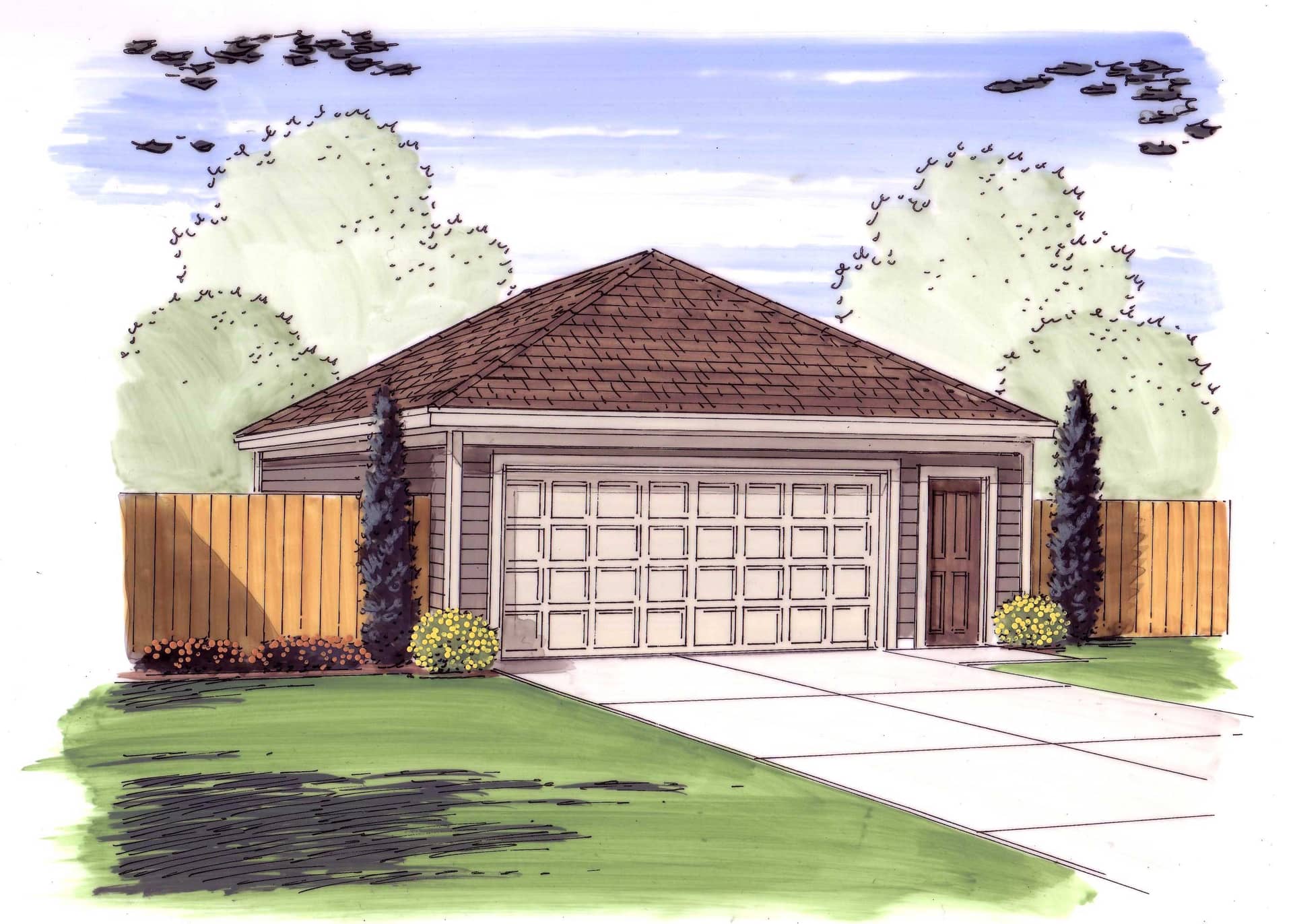 This is the front elevation of these Garage Plans.