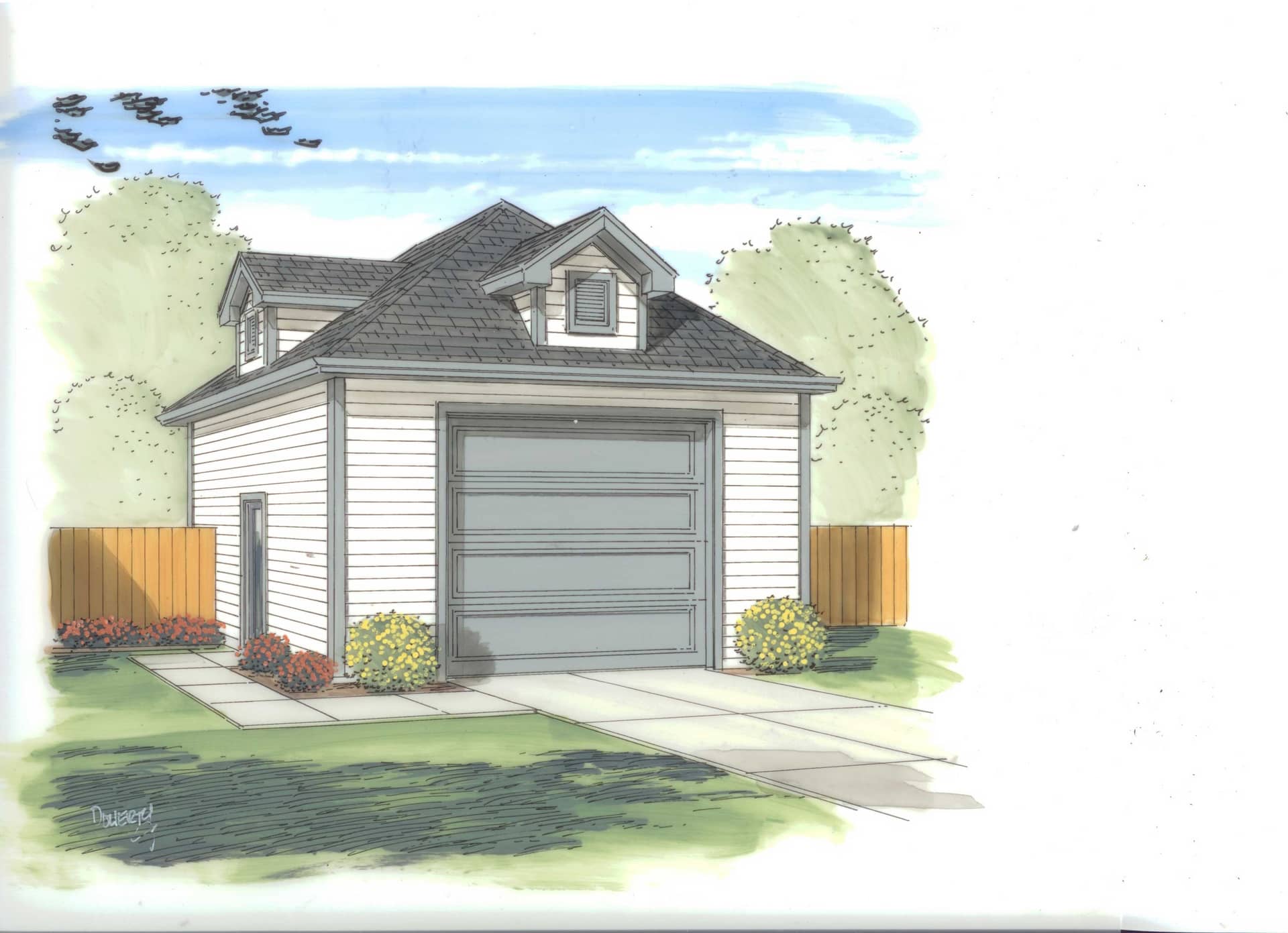 This is the front elevation for these Boat Garage Blueprints.