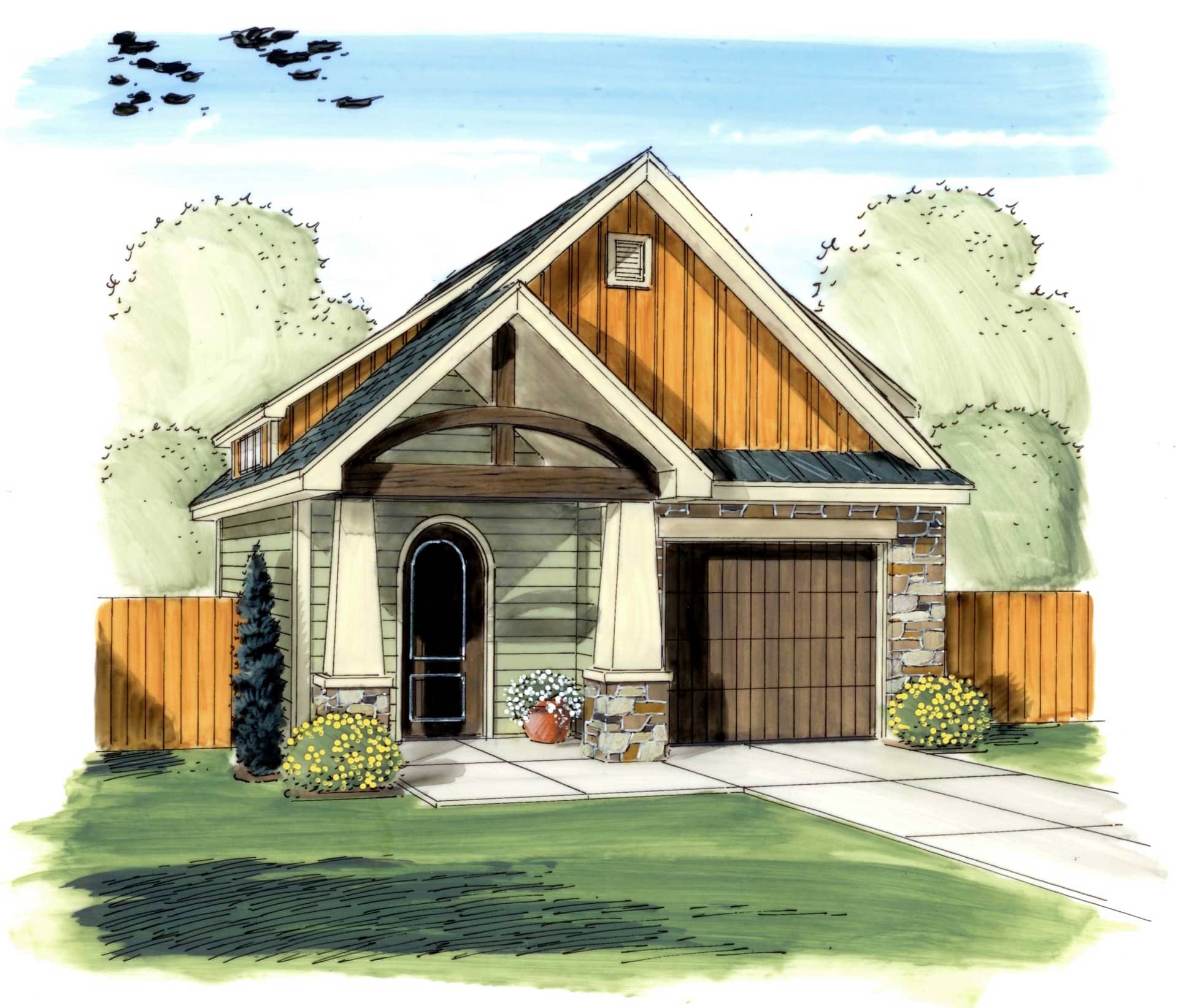 This is the front elevation for these Garage Plans.