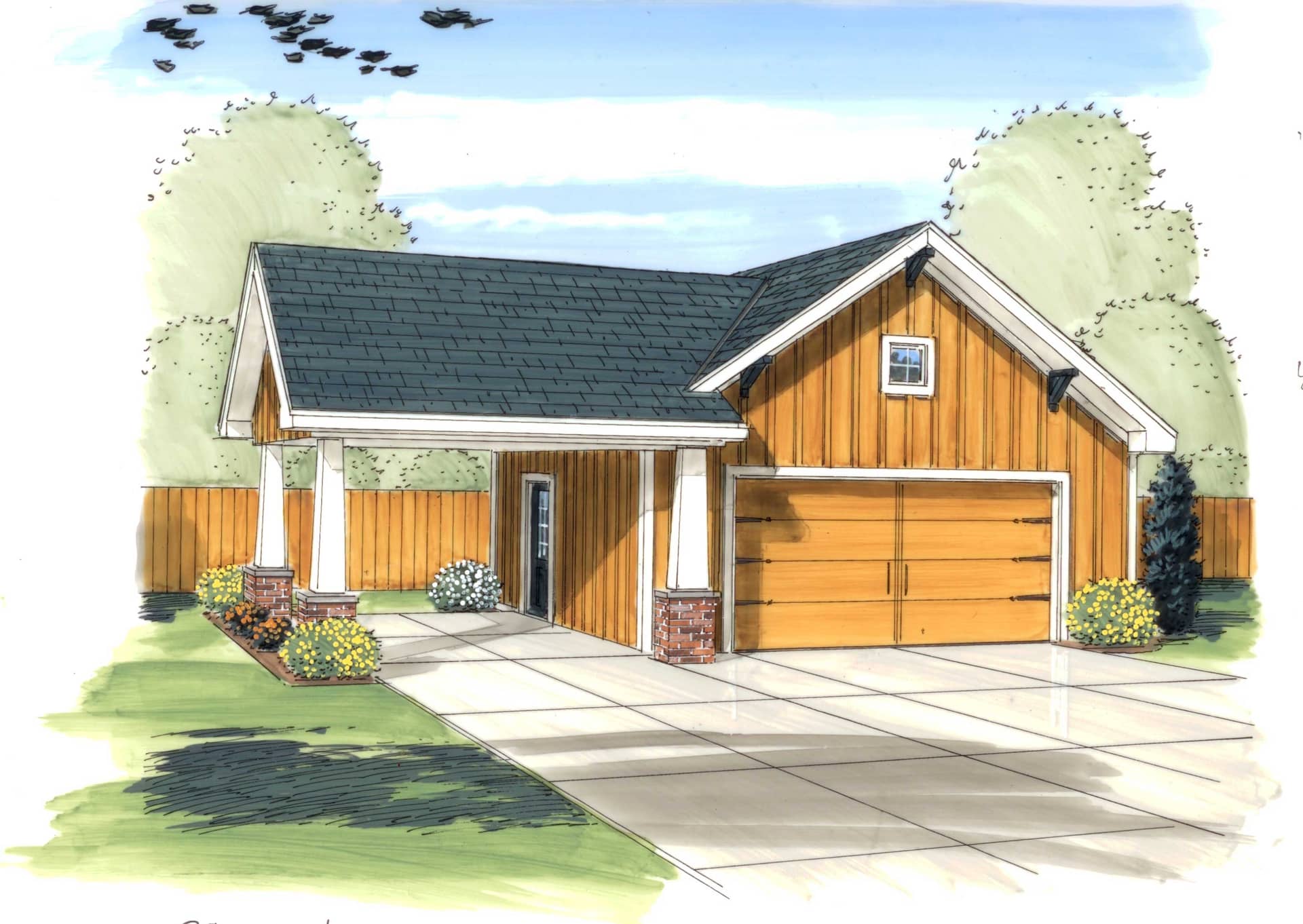 Color rendering of Garage Plan (ThePlanCollection: House Plan #100-1166)