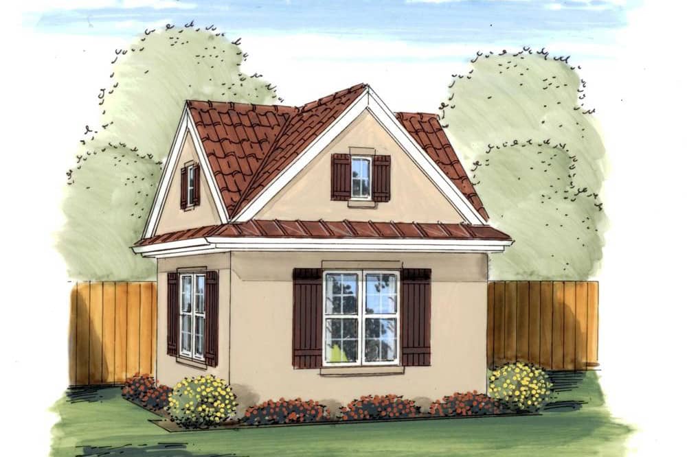 Front elevation of Cottage shed (ThePlanCollection: House Plan #100-1187)