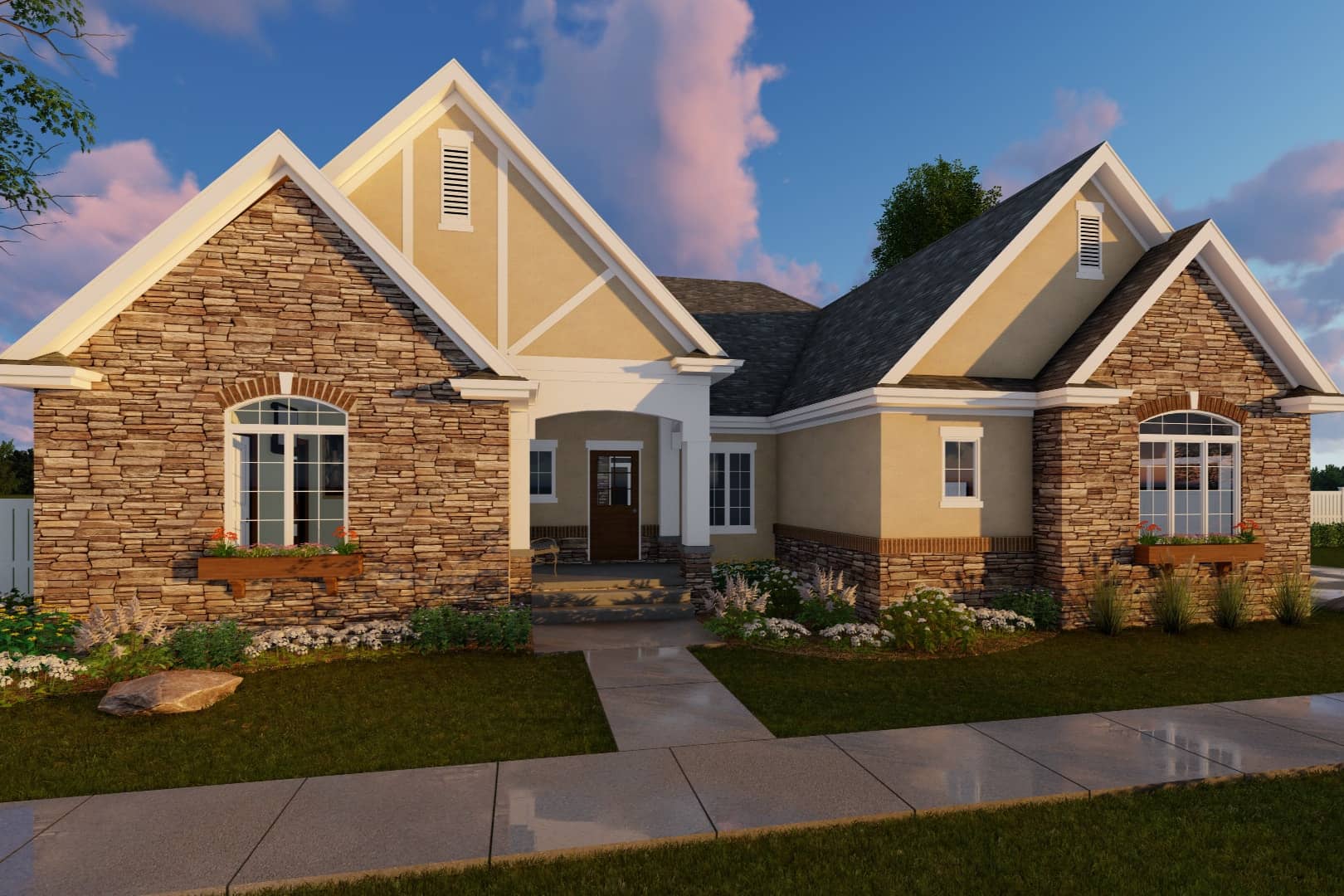 Color rendering of Traditional home plan (ThePlanCollection: House Plan #100-1212)