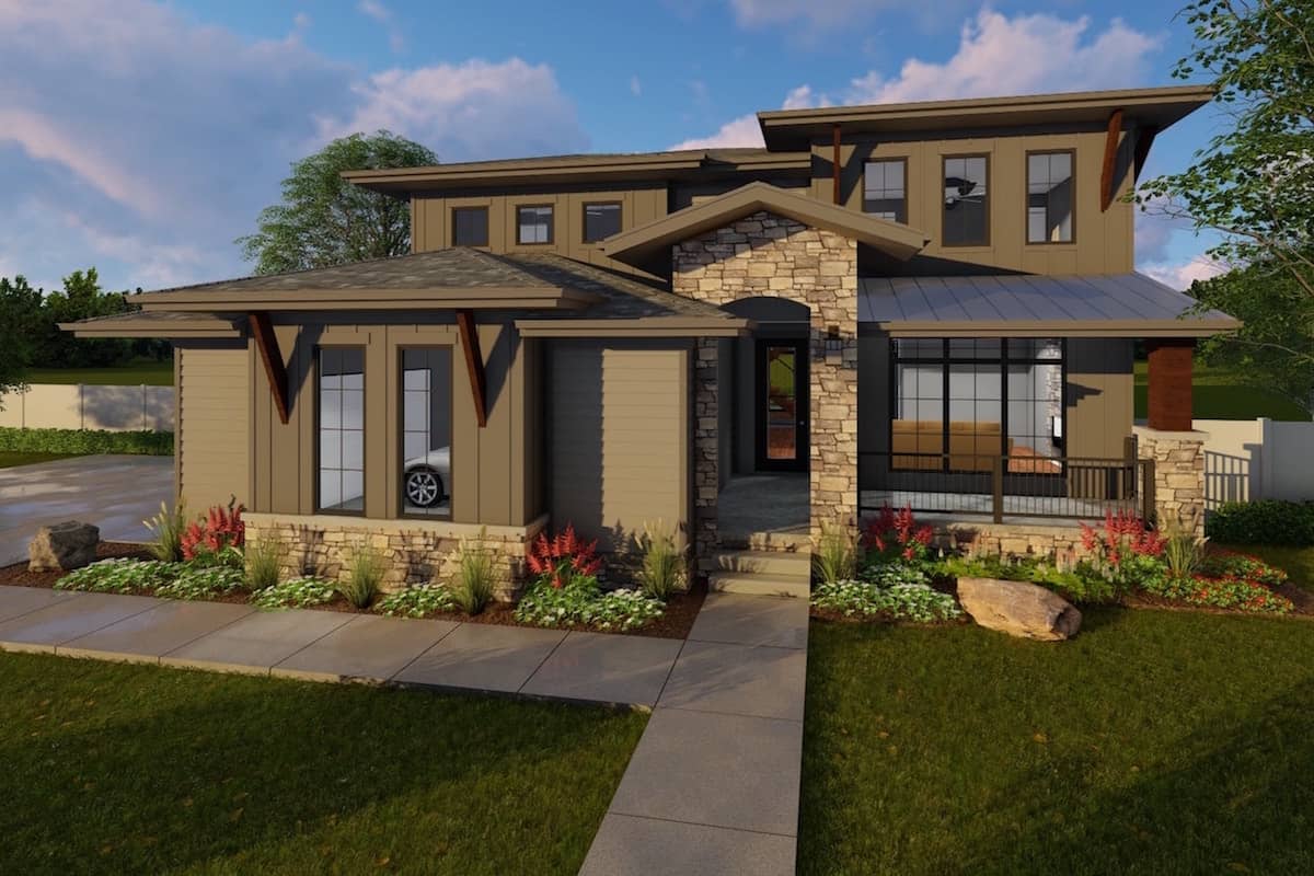 Front elevation of Luxury home (ThePlanCollection: House Plan #100-1214)