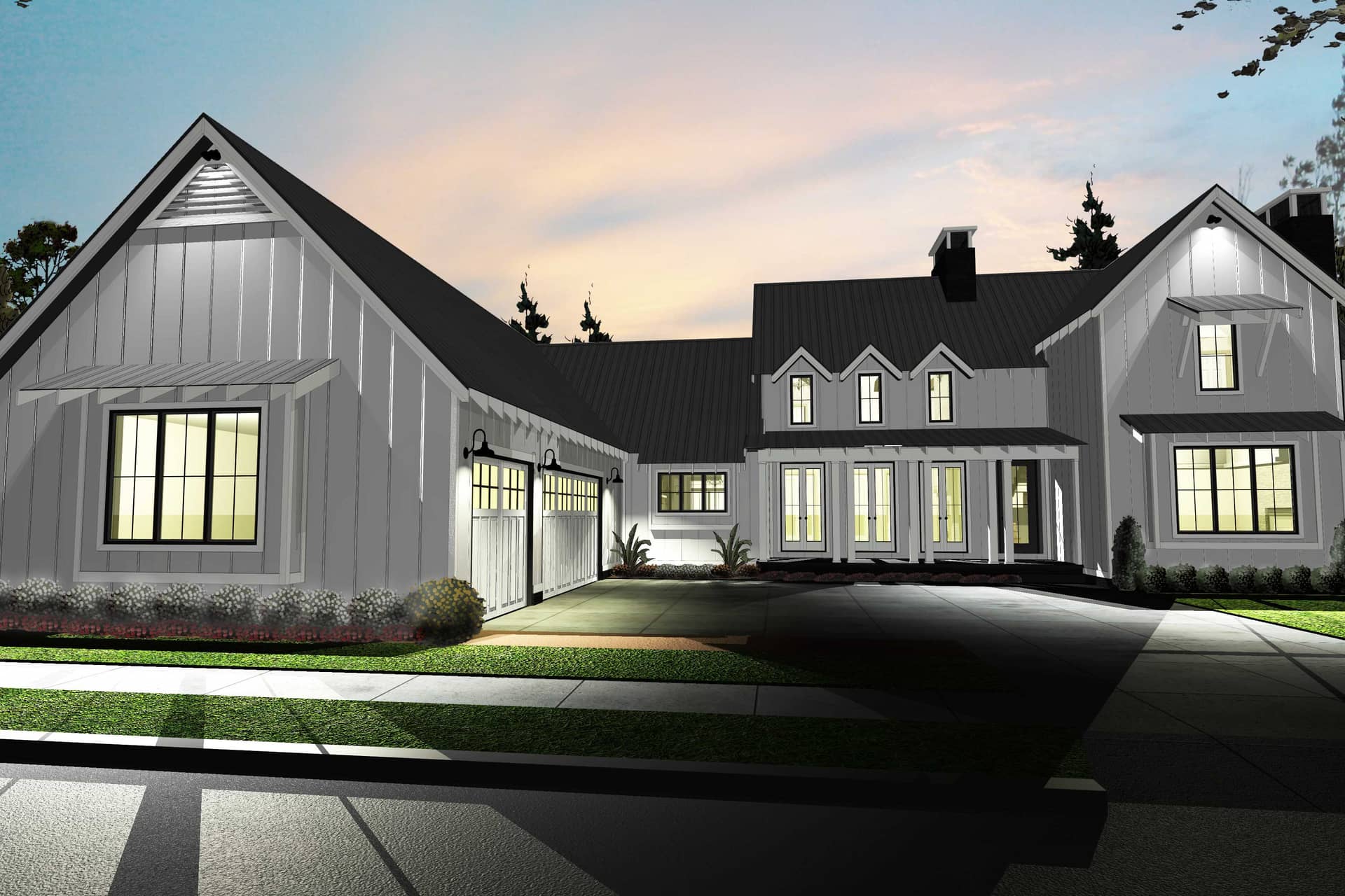 Front elevation of Modern Farmhouse home (ThePlanCollection: House Plan #100-1227)