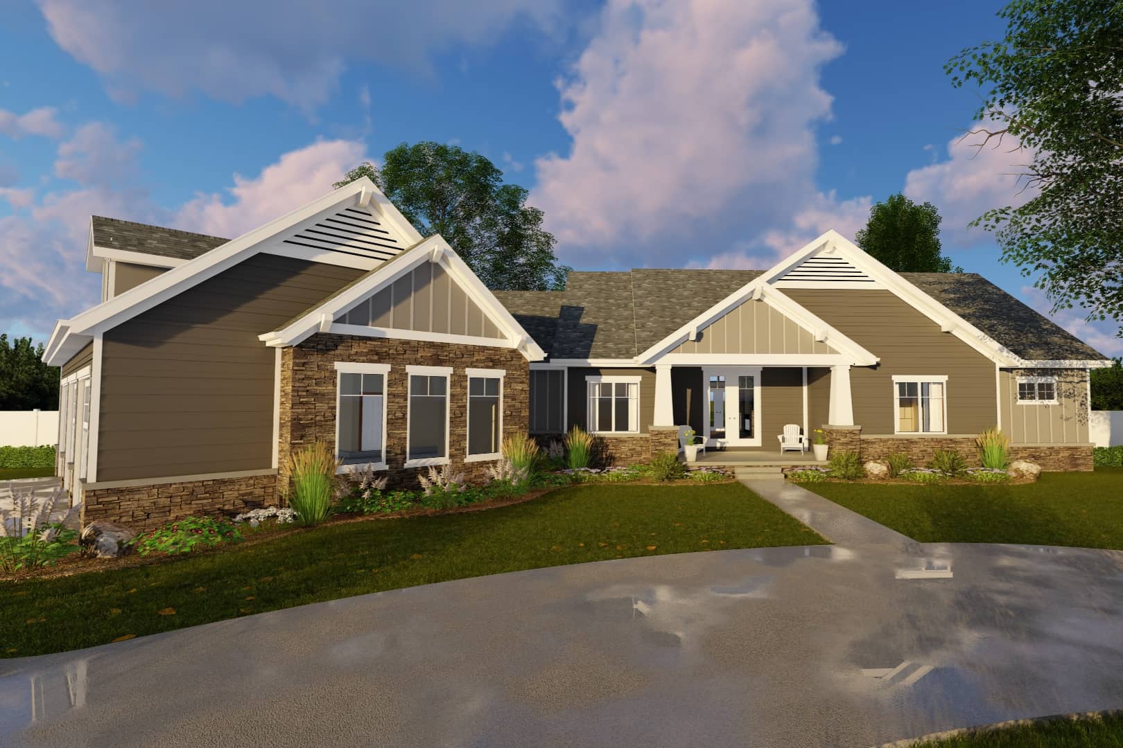 Front elevation of Craftsman home (ThePlanCollection: House Plan #100-1231)