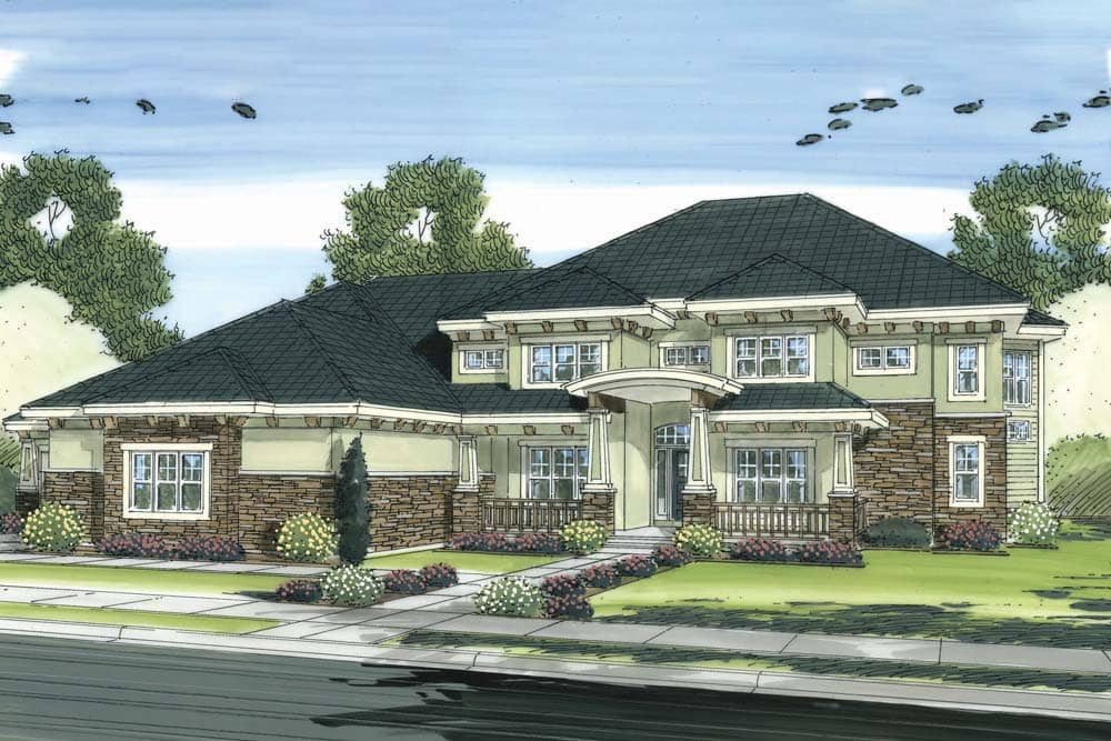 Front elevation of Craftsman home (ThePlanCollection: House Plan #100-1247)