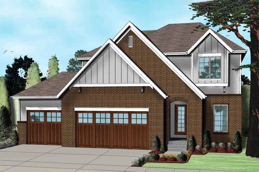 Front elevation of Tudor home (ThePlanCollection: House Plan #100-1260)