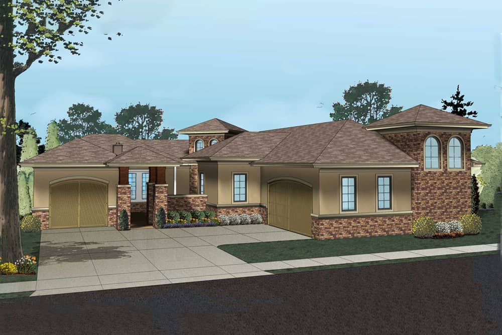 Front elevation of Mediterranean home (ThePlanCollection: House Plan #100-1273)