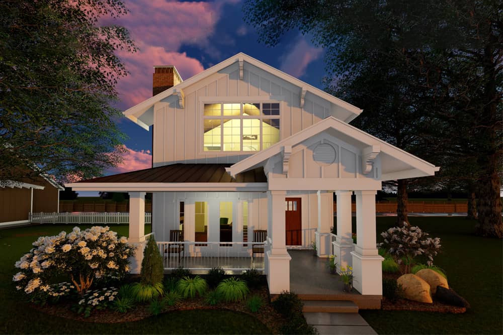 Front elevation of Craftsman home (ThePlanCollection: House Plan #100-1285)