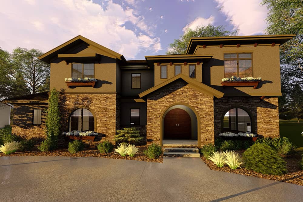 Front elevation of Mediterranean home (ThePlanCollection: House Plan #100-1290)