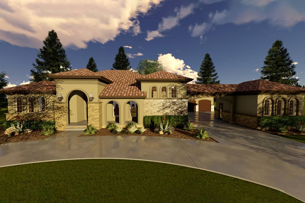 Front elevation of Mediterranean home (ThePlanCollection: House Plan #100-1294)