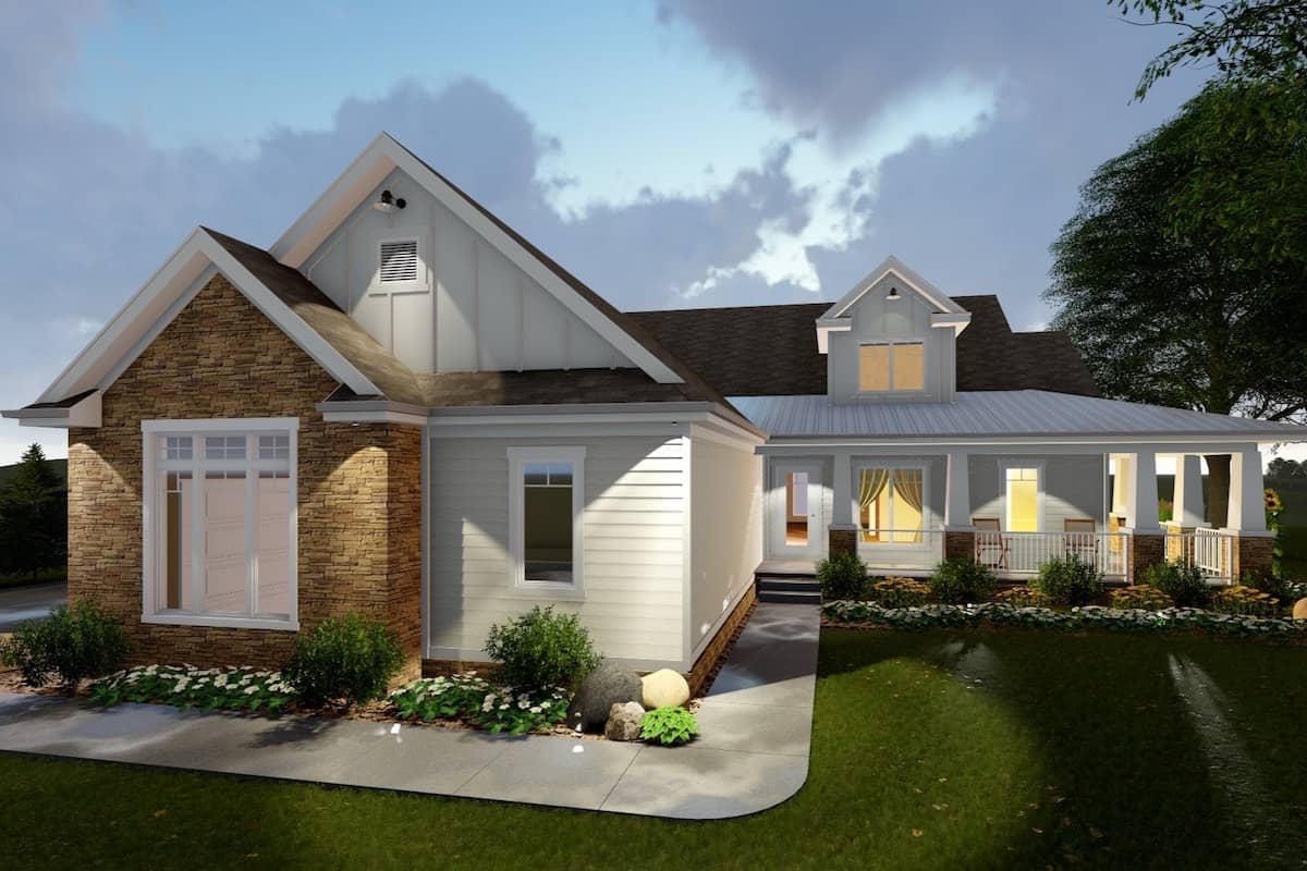 Front elevation of Modern Farmhouse home (ThePlanCollection: House Plan #100-1299)