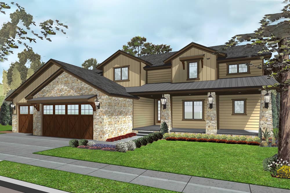 Front elevation of Tuscan home (ThePlanCollection: House Plan #100-1300)
