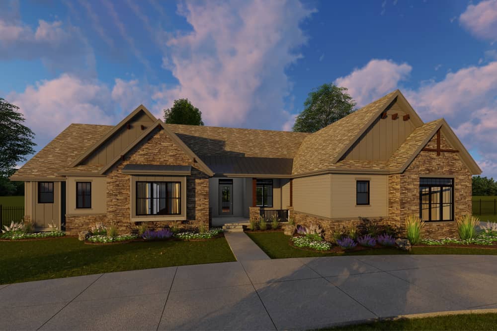 Front elevation of Craftsman home (ThePlanCollection: House Plan #100-1306)