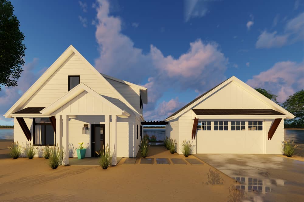 Front elevation of Modern Farmhouse home (ThePlanCollection: House Plan #100-1308)