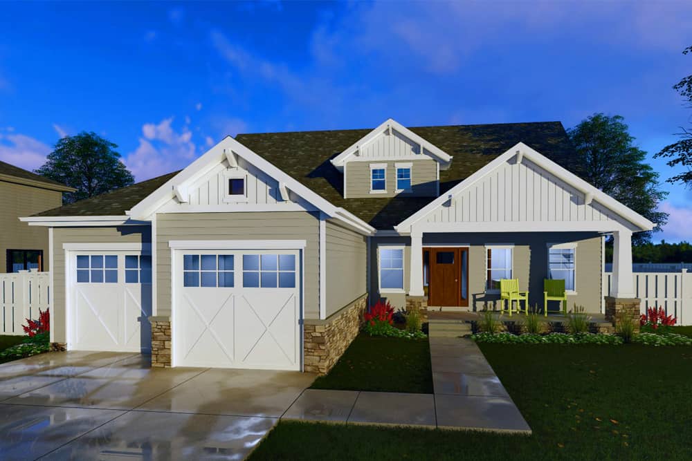 Front elevation of Craftsman home (ThePlanCollection: House Plan #100-1312)