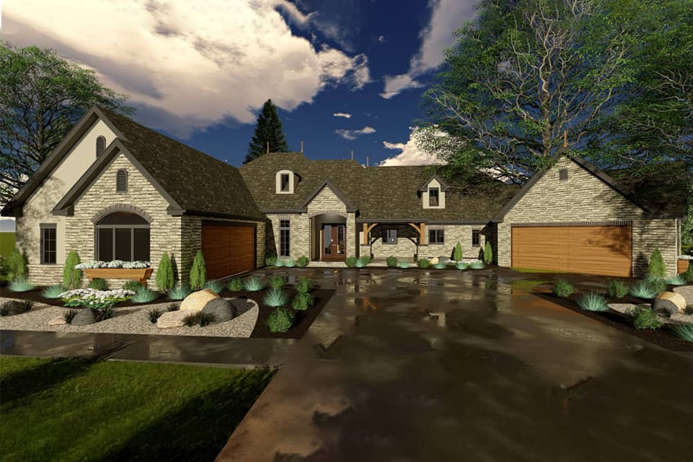 Front elevation of Craftsman home (ThePlanCollection: House Plan #100-1314)