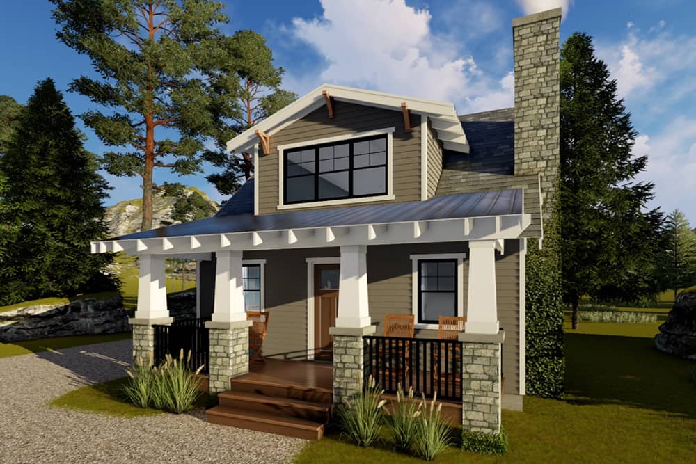 Front elevation of Bungalow home (ThePlanCollection: House Plan #100-1317)