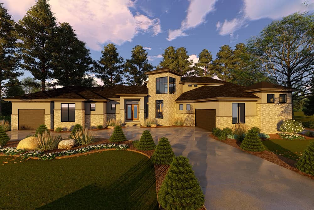 Front elevation of Mediterranean home (ThePlanCollection: House Plan #100-1324)