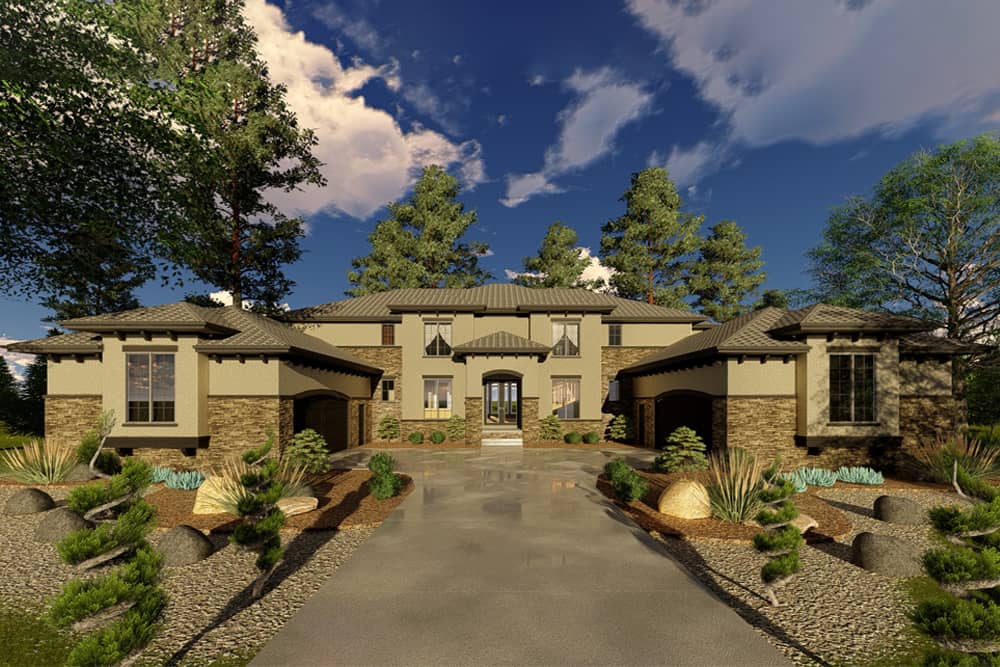 Front elevation of Mediterranean home (ThePlanCollection: House Plan #100-1331)