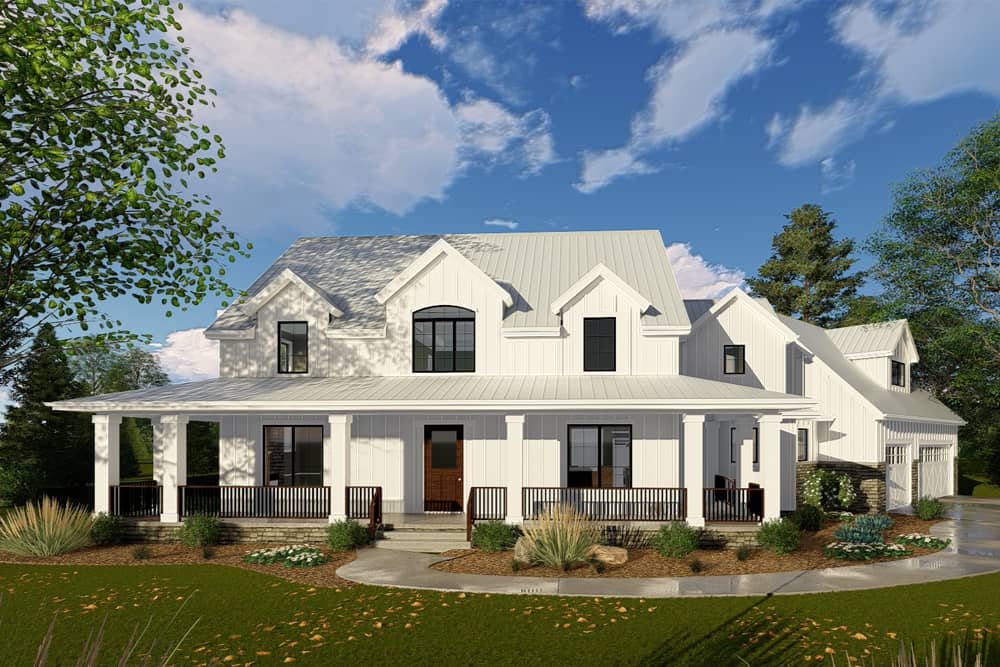 Front elevation of Modern Farmhouse home (ThePlanCollection: House Plan #100-1332)