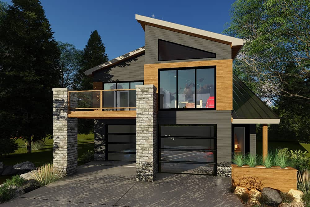 Contemporary Garage w/Apartment (ThePlanCollection: Plan #100-1355)