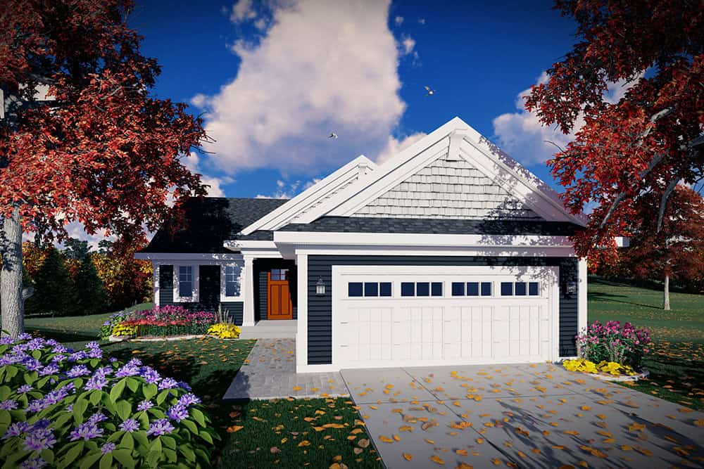 Front elevation of Craftsman home (ThePlanCollection: House Plan #101-2048)