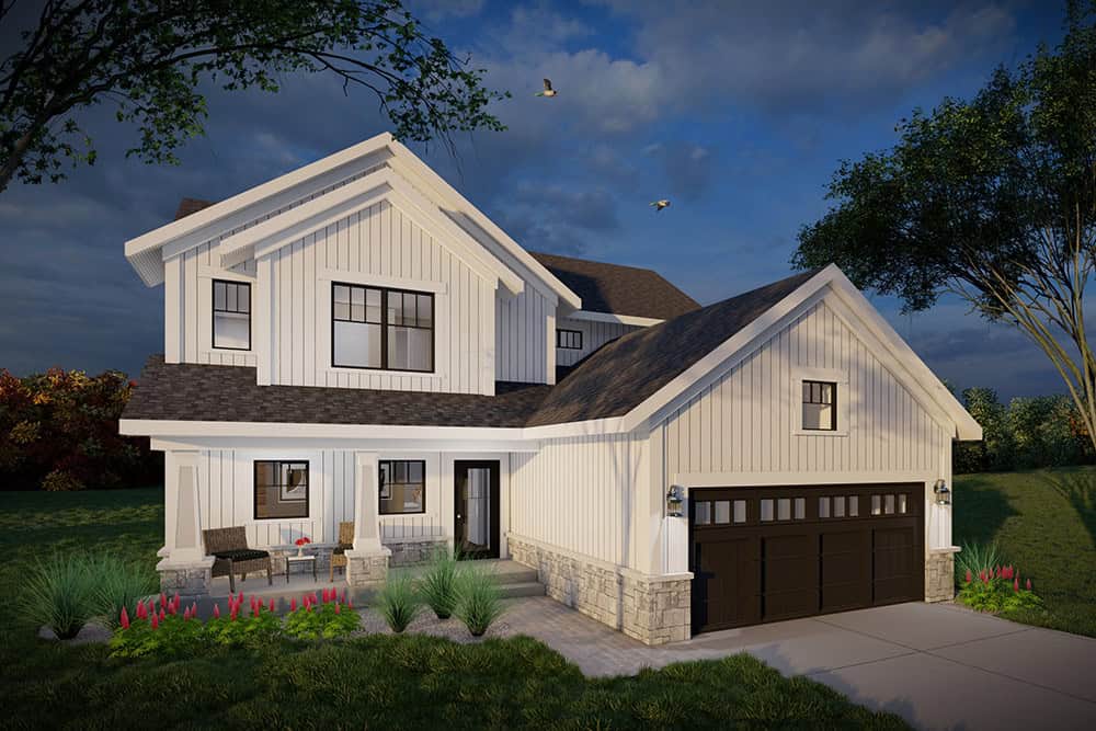 Front elevation of Modern Farmhouse home (ThePlanCollection: House Plan #101-2051)