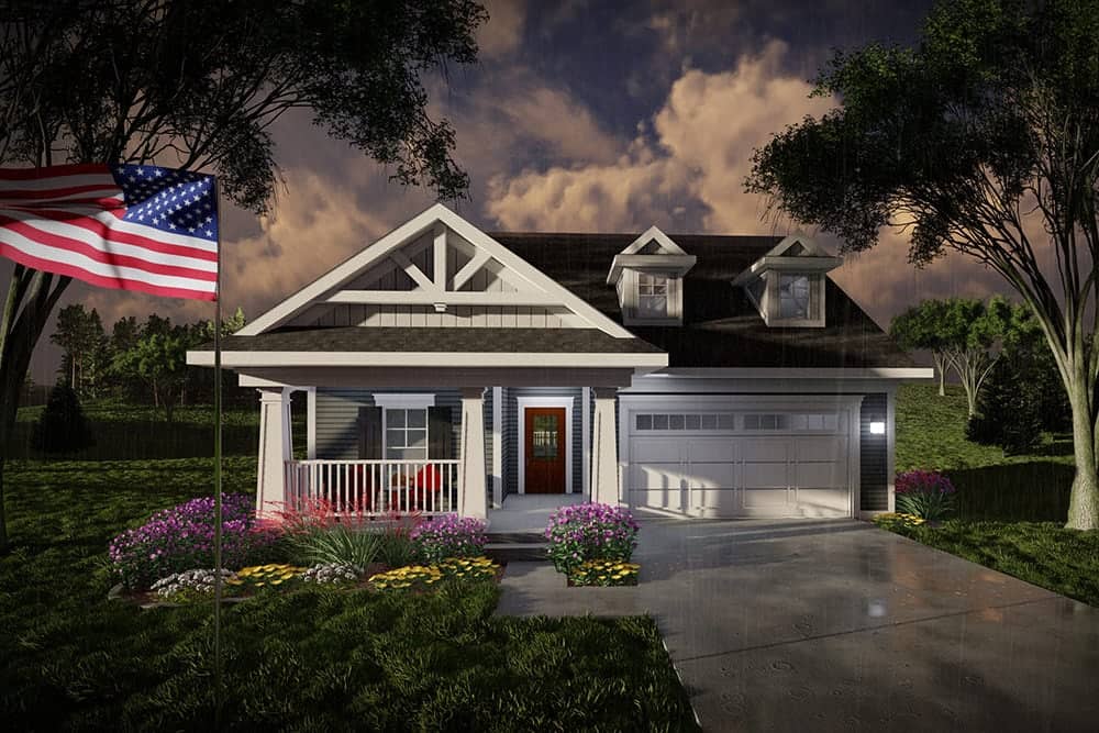 Front elevation of Craftsman home (ThePlanCollection: House Plan #101-2054)