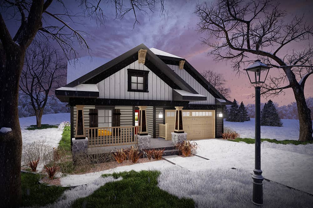 Front elevation of Craftsman home (ThePlanCollection: House Plan #101-2055)