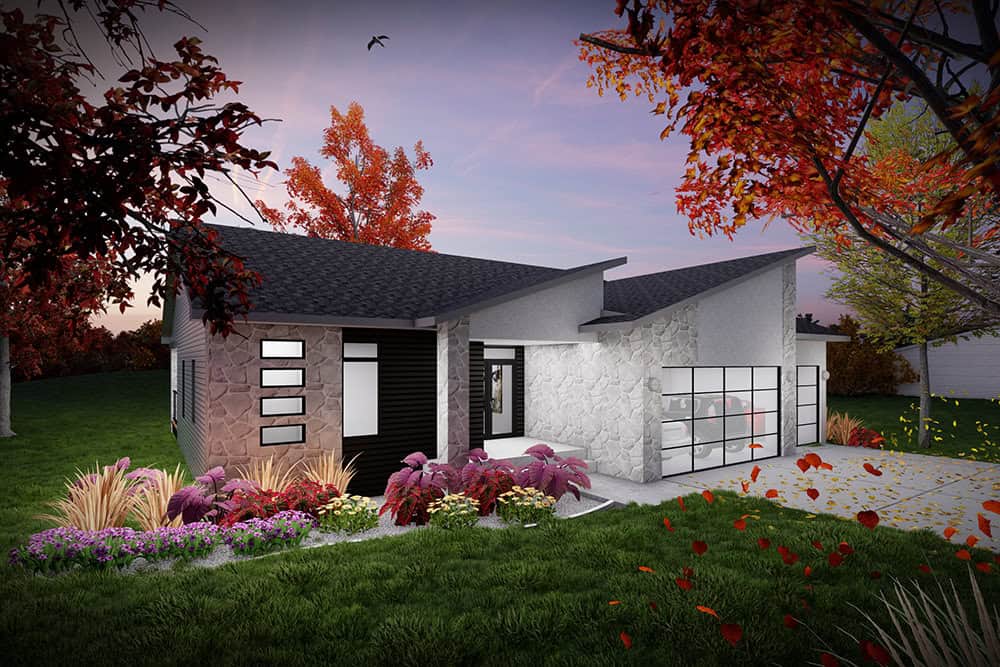 Front elevation of Modern home (ThePlanCollection: House Plan #101-2065)