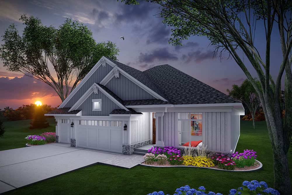 Front elevation of Craftsman home (ThePlanCollection: House Plan #101-2073)