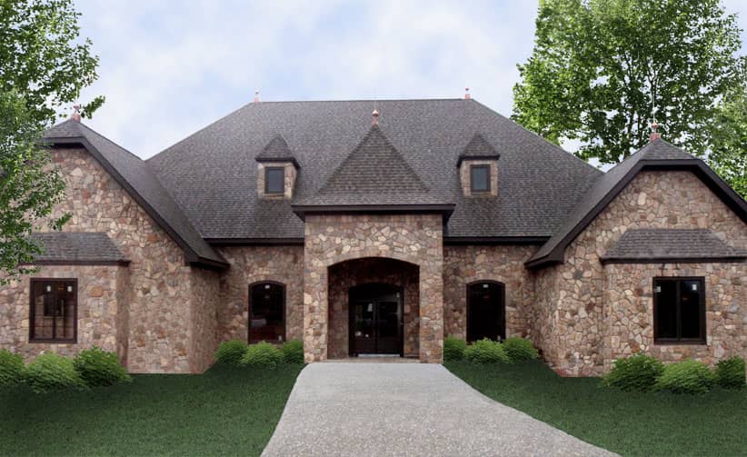 Front elevation of European home (ThePlanCollection: House Plan #106-1002)