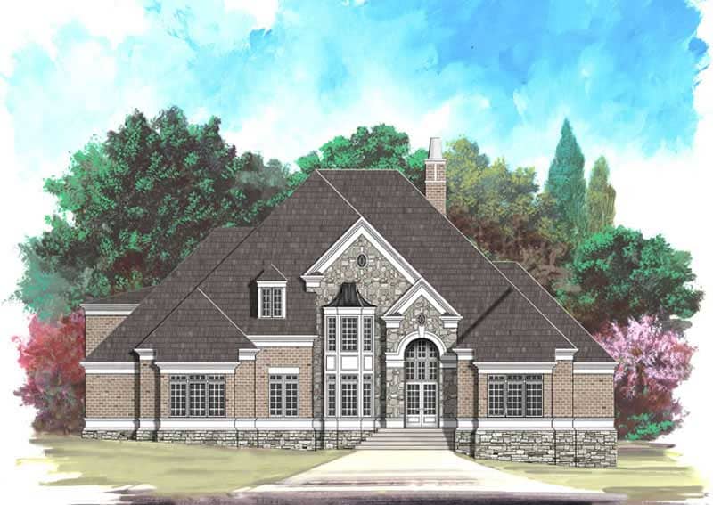 Front elevation of European home (ThePlanCollection: House Plan #106-1038)