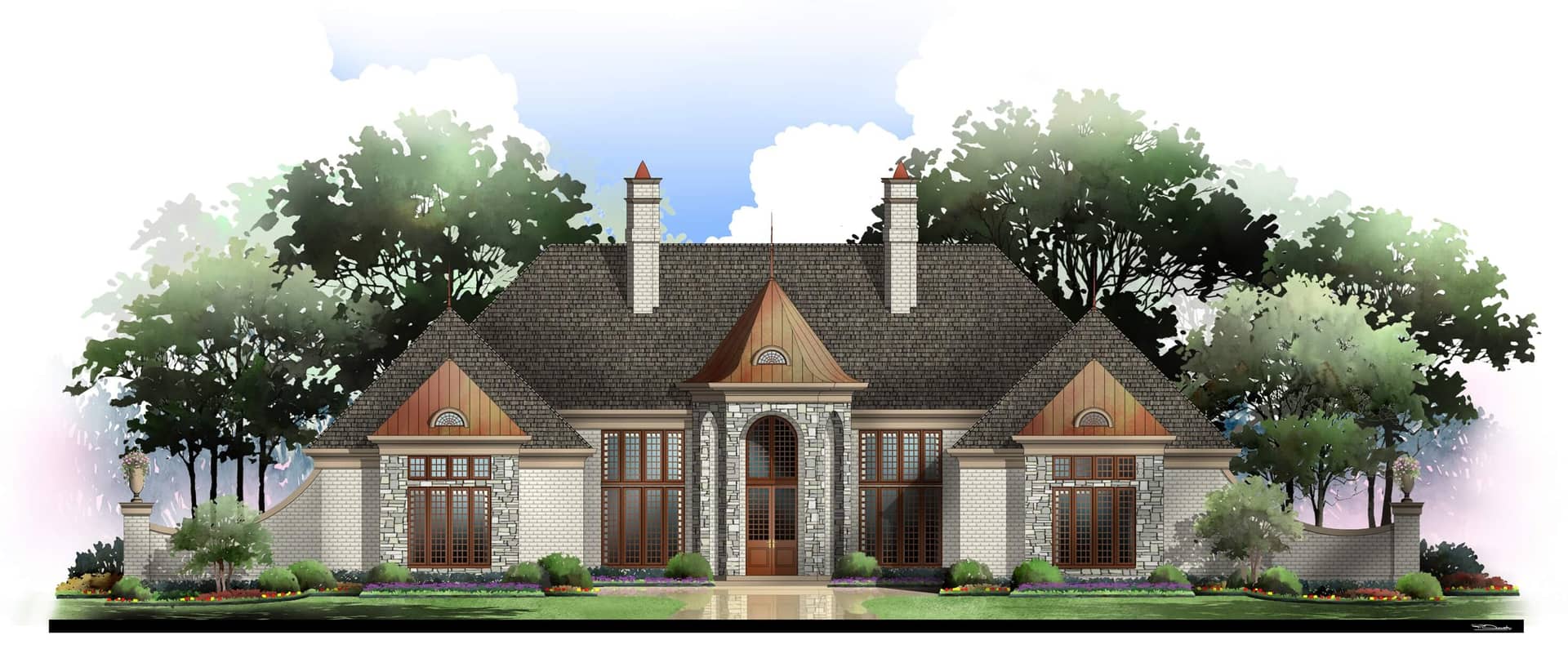 Front elevation of European home (ThePlanCollection: House Plan #106-1153)