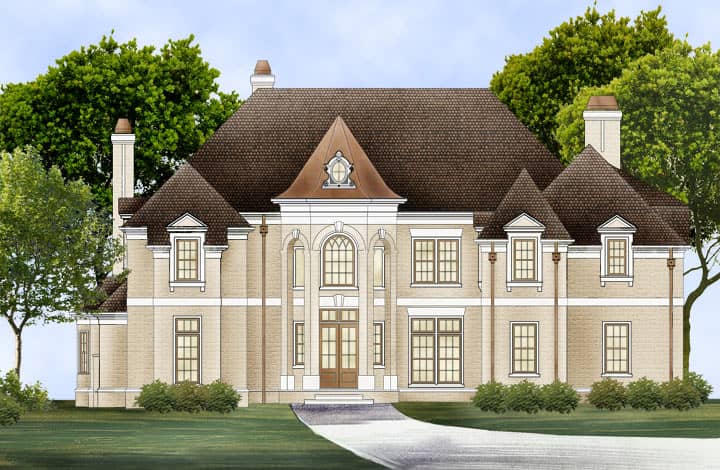 Front elevation of European home (ThePlanCollection: House Plan #106-1301)