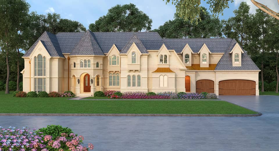 Front elevation of European home (ThePlanCollection: House Plan #106-1308)