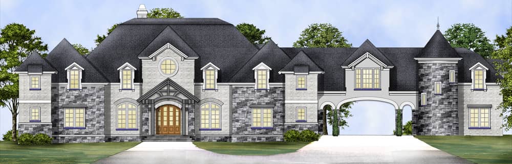 Front elevation of Luxury home (ThePlanCollection: House Plan #106-1317)