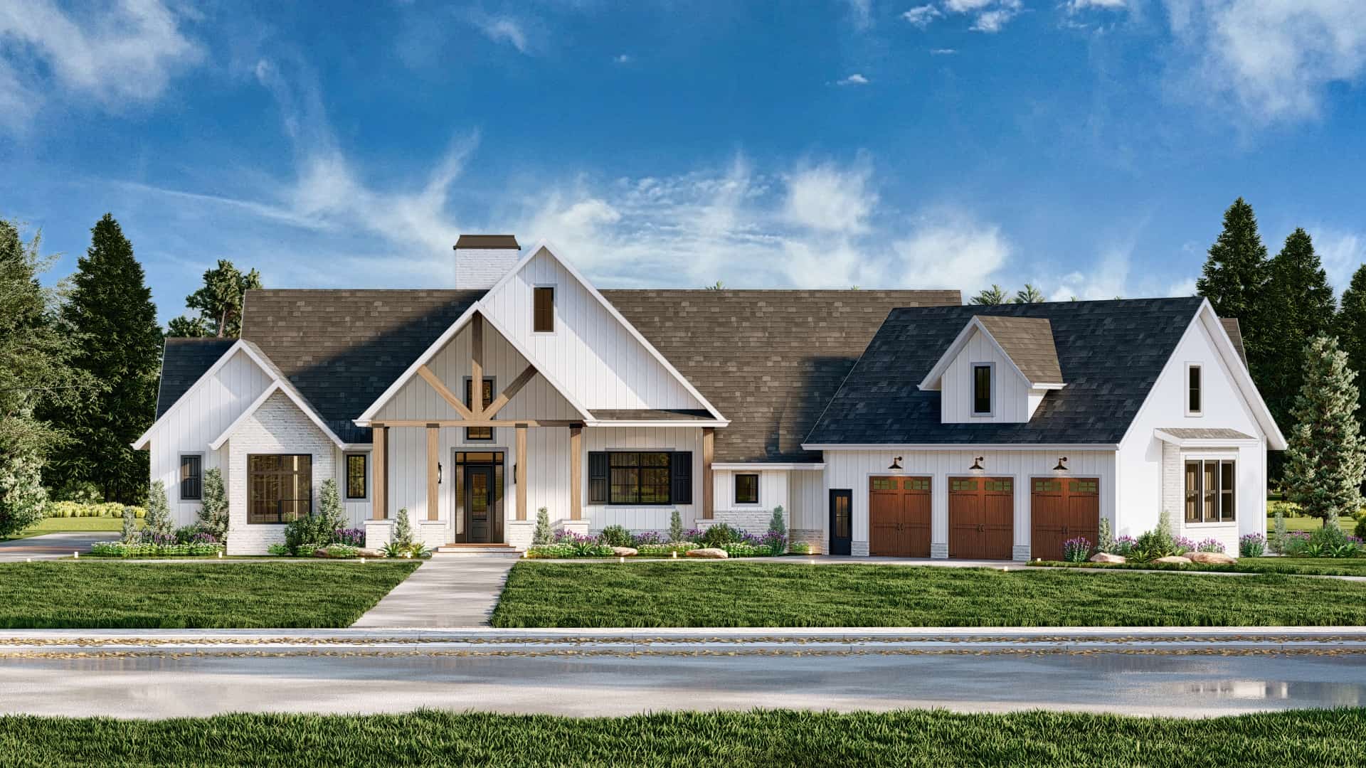 Front elevation of Modern Farmhouse home (ThePlanCollection: House Plan #106-1338)