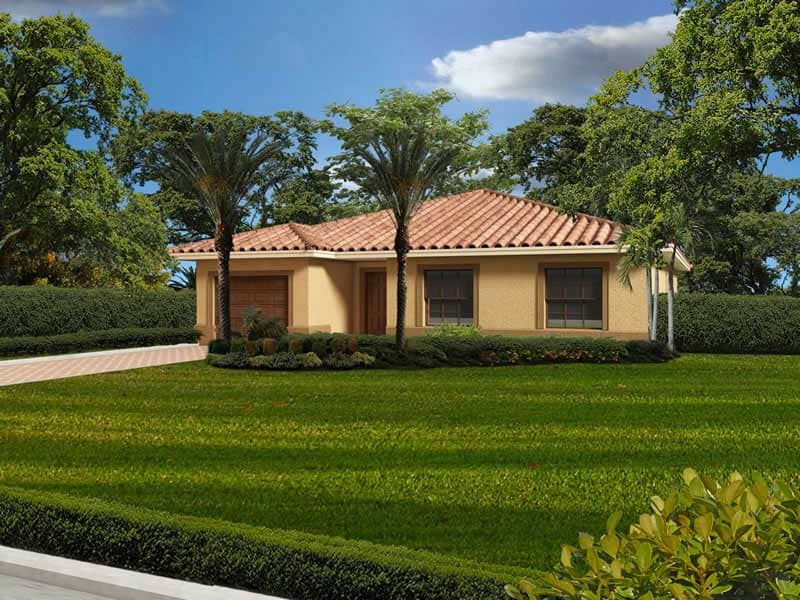 Front elevation of California Style home (ThePlanCollection: House Plan #107-1053)