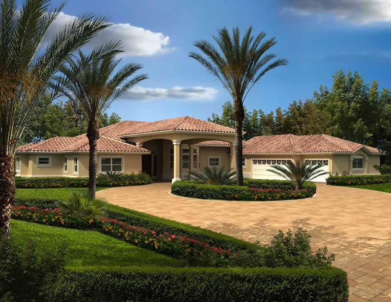 Front elevation of Mediterranean home (ThePlanCollection: House Plan #107-1145)