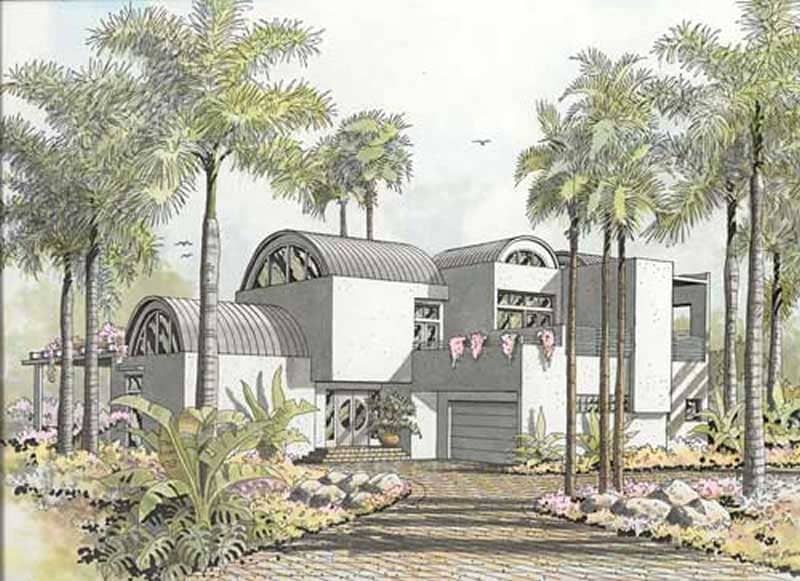 Front elevation of Mediterranean home (ThePlanCollection: House Plan #107-1214)