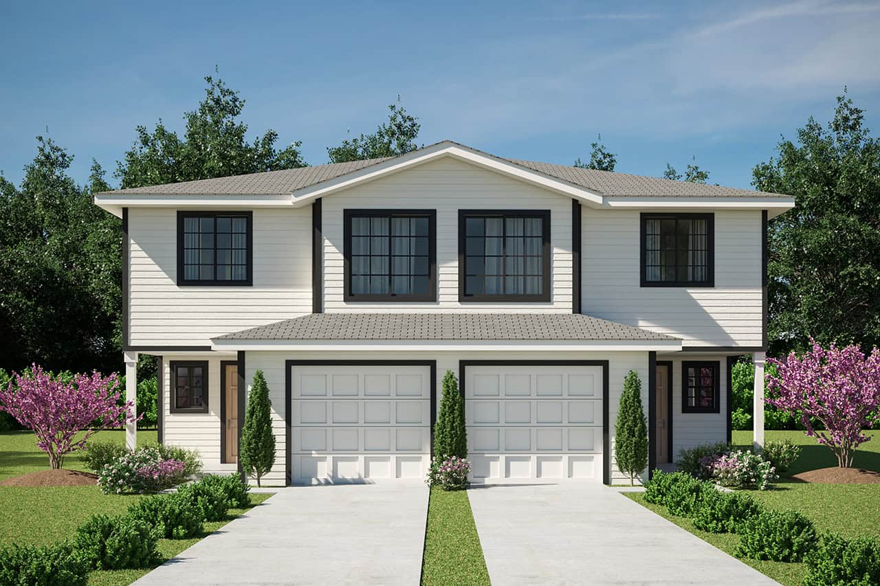 Front elevation of Duplex/Multi-Unit home (ThePlanCollection: House Plan #108-1007)