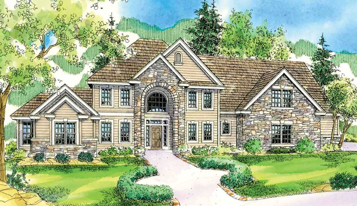 This is an artist's rendering of these Colonial House Plans.