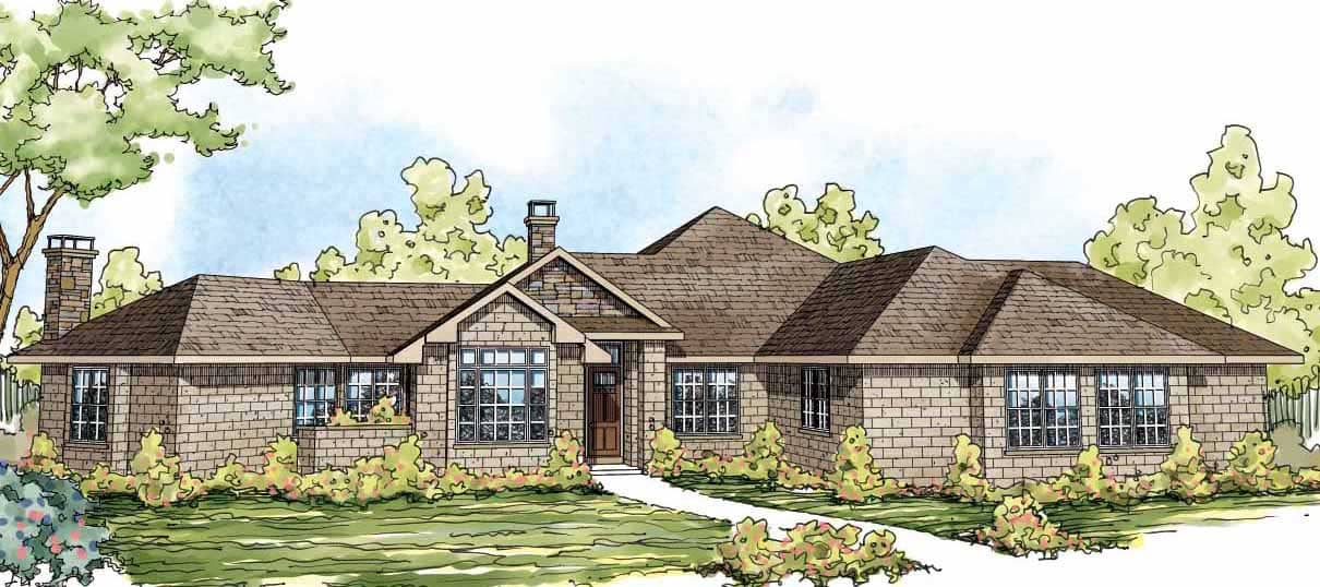 This is the front elevation for these Traditional House Plans.