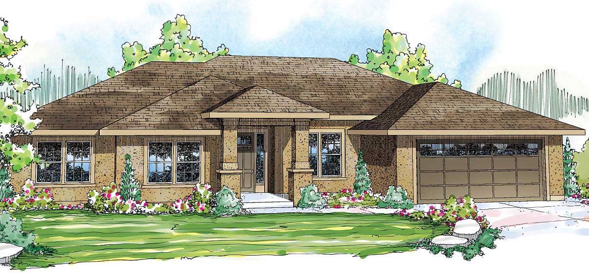 This is the front elevation of these Traditional House Plans.